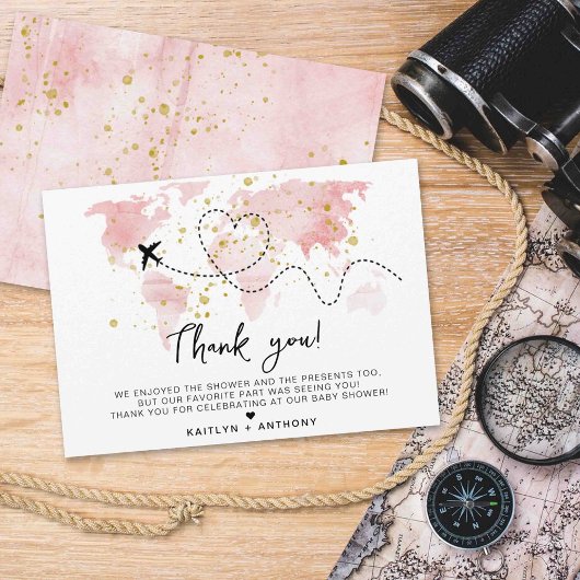 「冒険を始めよう！」 旅行マップ赤ちゃんシャワー サンキューカード