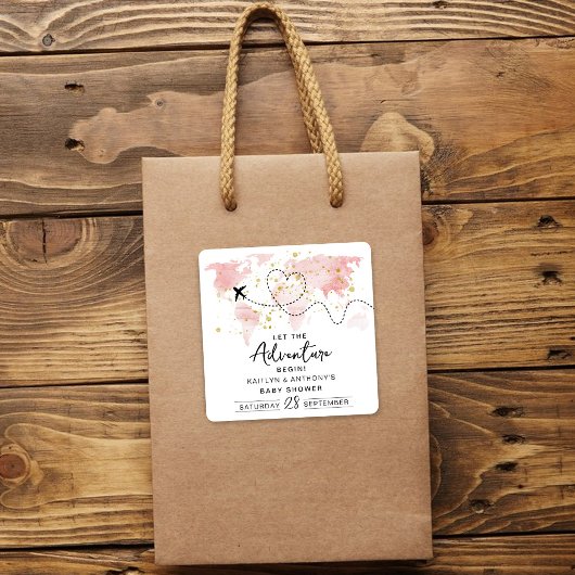 「冒険を始めよう!」 旅行マップ赤ちゃんシャワー スクエアシール