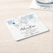 「冒険を始めよう！」 旅行マップ赤ちゃんシャワー スクエアペーパーコースター (アングル)