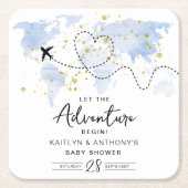 「冒険を始めよう！」 旅行マップ赤ちゃんシャワー スクエアペーパーコースター (正面)