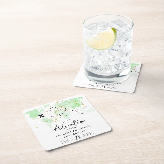 「冒険を始めよう！」 旅行マップ赤ちゃんシャワー スクエアペーパーコースター (インサイチュ)