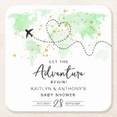 「冒険を始めよう！」 旅行マップ赤ちゃんシャワー スクエアペーパーコースター (正面)