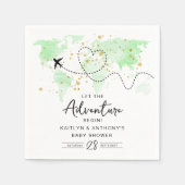 「冒険を始めよう！」 旅行マップ赤ちゃんシャワー スタンダードカクテルナプキン (正面)