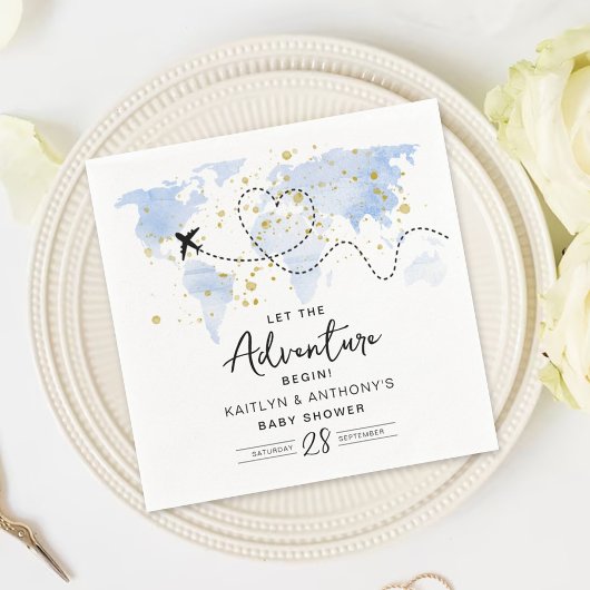 「冒険を始めよう！」 旅行マップ赤ちゃんシャワー スタンダードカクテルナプキン