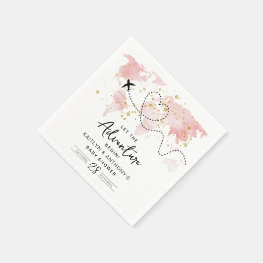 「冒険を始めよう!」 旅行マップ赤ちゃんシャワー スタンダードカクテルナプキン (角)