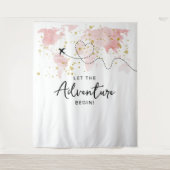 「冒険を始めよう！」 旅行マップ赤ちゃんシャワー タペストリー (正面)