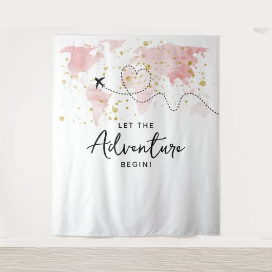 「冒険を始めよう！」 旅行マップ赤ちゃんシャワー タペストリー (正面)