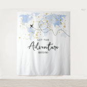 「冒険を始めよう!」 旅行マップ赤ちゃんシャワー タペストリー (正面)