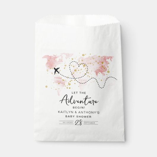 「冒険を始めよう!」 旅行マップ赤ちゃんシャワー フェイバーバッグ (正面)