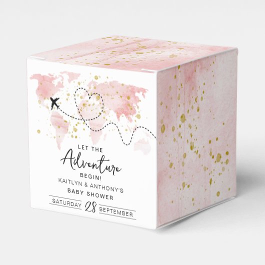 「冒険を始めよう!」 旅行マップ赤ちゃんシャワー フェイバーボックス (正面サイド)