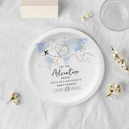 「冒険を始めよう！」 旅行マップ赤ちゃんシャワー ペーパープレート