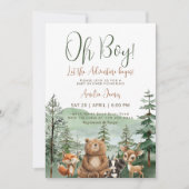 冒険を始めるウッドランド・ボーイ・ベイビー・シャワー 招待状 (正面)