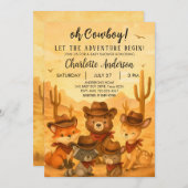 冒険を始めるカウボーイ赤ちゃんシャワー少年 招待状 (正面/裏面)