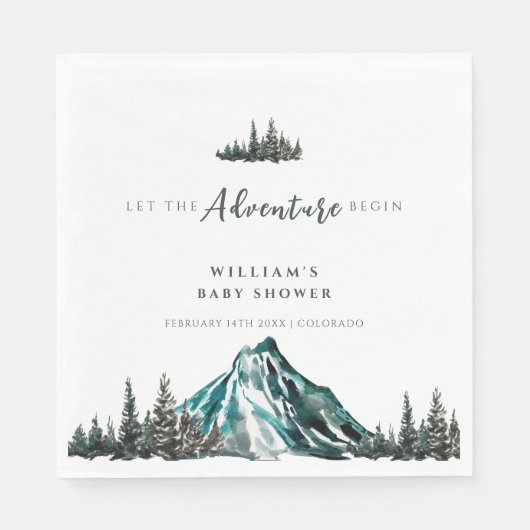 冒険を始める山の松の赤ちゃんシャワー スタンダードランチョンナプキン (正面)