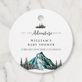 冒険を始める山の松の赤ちゃんシャワー フェイバータグ