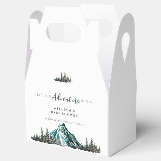 冒険を始める山の松の赤ちゃんシャワー フェイバーボックス (オープン)