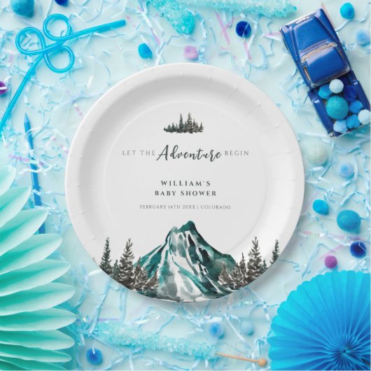 冒険を始める山の松の赤ちゃんシャワー ペーパープレート (パーティー)