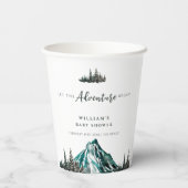 冒険を始める山の松の赤ちゃんシャワー 紙コップ (裏面)