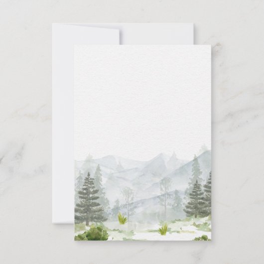 冒険を始める山の男の子の赤ちゃんシャワー サンキューカード (裏面)