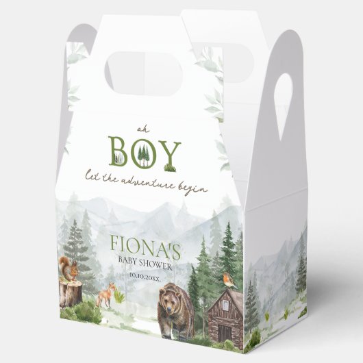 冒険を始める山の男の子の赤ちゃんシャワー フェイバーボックス (オープン)