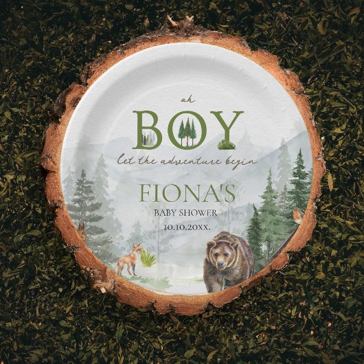 冒険を始める山の男の子の赤ちゃんシャワー ペーパープレート