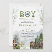 冒険を始める山の男の子の赤ちゃんシャワー 招待状 (正面)