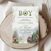 冒険を始める山の男の子の赤ちゃんシャワー 招待状