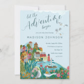 冒険を始める男の子の赤ちゃんのシャワーパーティー 招待状 (正面)