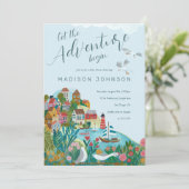 冒険を始める男の子の赤ちゃんのシャワーパーティー 招待状 (スタンド正面)