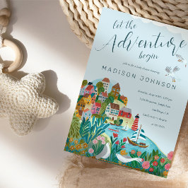 冒険を始める男の子の赤ちゃんのシャワーパーティー 招待状