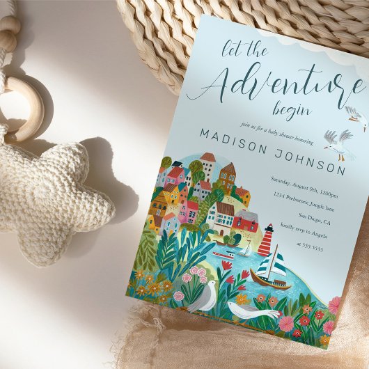 冒険を始める男の子の赤ちゃんのシャワーパーティー 招待状