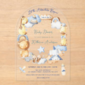 冒険を始める男の子ベビーおもちゃ赤ちゃんシャワー アクリル招待状 (正面)