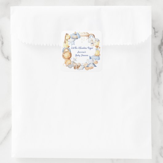 冒険を始める男の子ベビーおもちゃ赤ちゃんシャワー スクエアシール (バッグ)