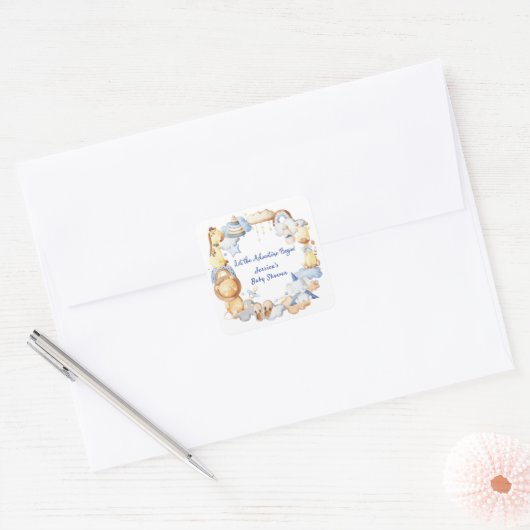 冒険を始める男の子ベビーおもちゃ赤ちゃんシャワー スクエアシール (封筒)