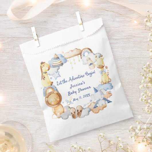 冒険を始める男の子ベビーおもちゃ赤ちゃんシャワー フェイバーバッグ (クリップ留めされた状態)