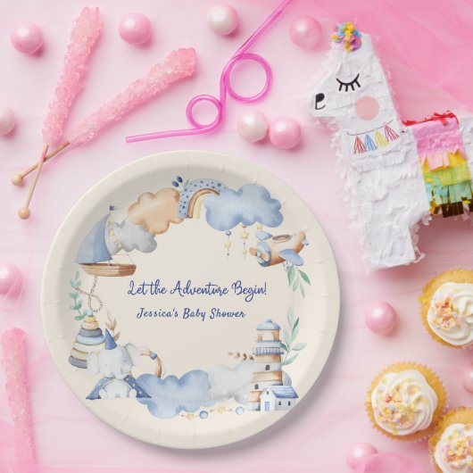 冒険を始める男の子ベビーおもちゃ赤ちゃんシャワー ペーパープレート (パーティー)