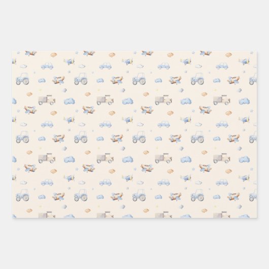 冒険を始める男の子ベビーおもちゃ赤ちゃんシャワー ラッピングペーパーシート (正面2)