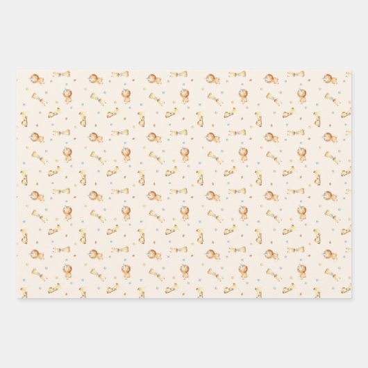 冒険を始める男の子ベビーおもちゃ赤ちゃんシャワー ラッピングペーパーシート (正面)