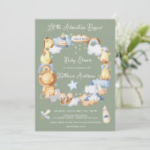 冒険を始める男の子ベビーおもちゃ赤ちゃんシャワー 招待状 (スタンド正面)