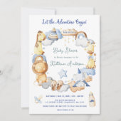 冒険を始める男の子ベビーおもちゃ赤ちゃんシャワー 招待状 (正面)