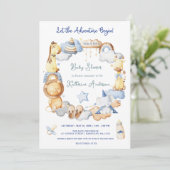 冒険を始める男の子ベビーおもちゃ赤ちゃんシャワー 招待状 (スタンド正面)