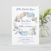 冒険を始める男の子ベビーおもちゃ赤ちゃんシャワー 招待状 (スタンド正面)