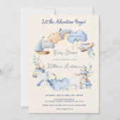 冒険を始める男の子ベビーおもちゃ赤ちゃんシャワー 招待状 (正面)