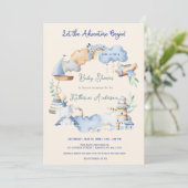 冒険を始める男の子ベビーおもちゃ赤ちゃんシャワー 招待状 (スタンド正面)