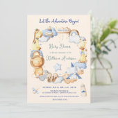 冒険を始める男の子ベビーおもちゃ赤ちゃんシャワー 招待状 (スタンド正面)