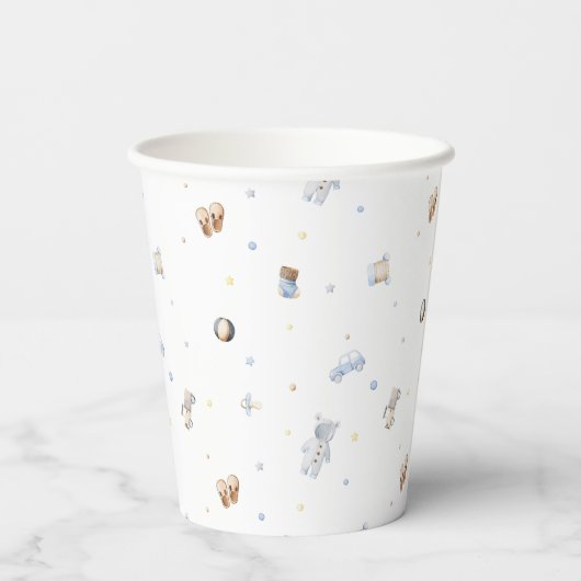 冒険を始める男の子ベビーおもちゃ赤ちゃんシャワー 紙コップ (裏面)