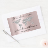 冒険を始める結婚世界地図バラ 長方形シール (封筒)