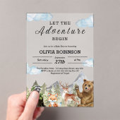 冒険を山の男の子の赤ちゃんのシャワーを始める アクリル招待状 (インサイチュ (ポータブル))