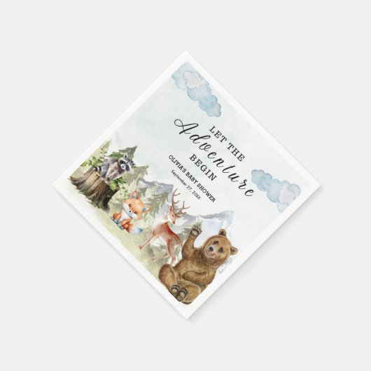 冒険を山の男の子の赤ちゃんのシャワーを始める スタンダードカクテルナプキン (角)