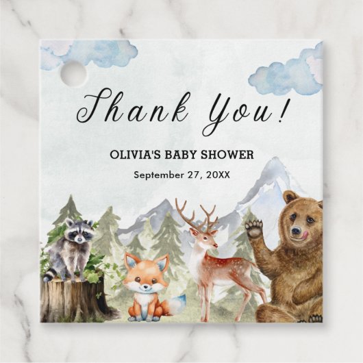 冒険を山の男の子の赤ちゃんのシャワーを始める フェイバータグ (正面)